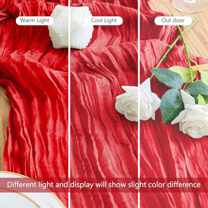 Cheesecloth Table Runner 10FT Red Boho Gauze Rustic Sheer Runners - color: Red, size: 1 Pack