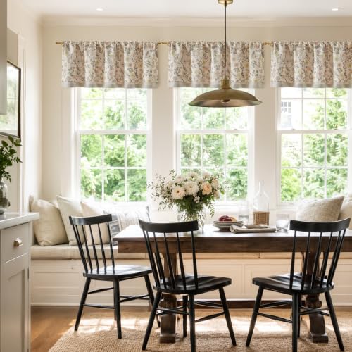 jinchan Maia Floral Linen Double Layer Valance 18 Inch 1 Panel Pink - color: Maia Pink on Linen, size: 50"W x 18"L (Pack of 1)