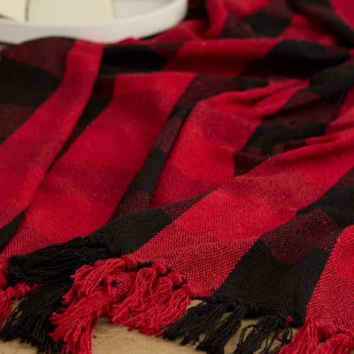 DII Buffalo Check Collection Rustic Farmhouse Throw Blanket with Tassles, 50x60, Tango Red/Black - color: Tango Red/Black, size: 50x60"