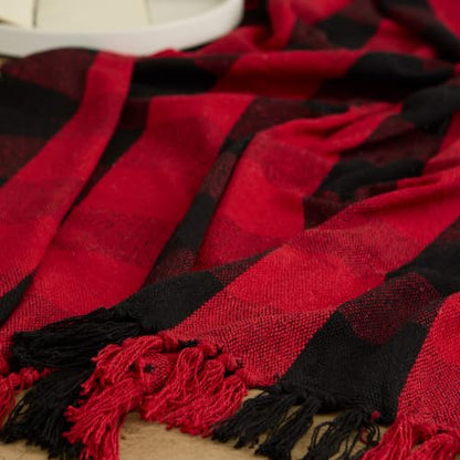 DII Buffalo Check Collection Rustic Farmhouse Throw Blanket with Tassles, 50x60, Tango Red/Black - color: Tango Red/Black, size: 50x60"