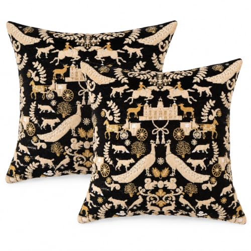 2PC 18x18 inches Decorative Chenille Jacquard Persian Vintage Embroidery Stereo Sofa Pillow Covers for Home Decor, Sofa Living Room, Couch, Bed.18x18 or 20x20 inches. (Midnight Chateau) - color: Midnight Chateau
