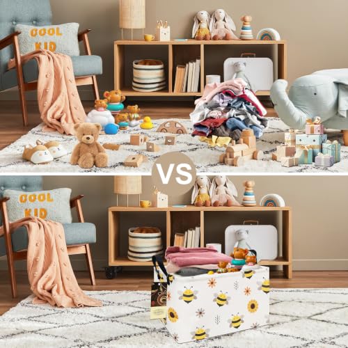 Rectangle Foldable Storage Basket Handles For Home, Bee - color: REC-Bee
