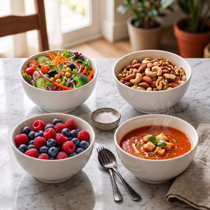 Small Ceramic Bowls Set of 6, 10 oz Cute Bowls, White Dessert Bowls - size: 4.5 inch 10 oz (White Rim)