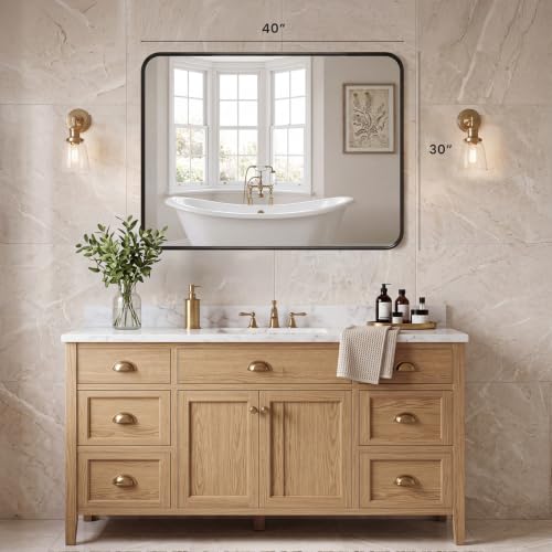Sweetcrispy Bathroom Wall Mirror, 40x30 Inch Mirror for Over Sink, Black - color: Black-rect, size: 40"L x 30"W
