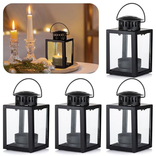 Small Black Lantern Decorative Outdoor, Set of 4 Candle Holder
