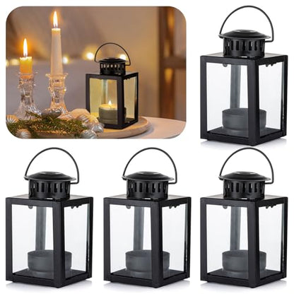 Small Black Lantern Decorative Outdoor, Set of 4 Candle Holder