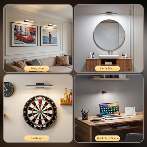 NARUNDREN Rechargeable Picture Lights for Wall with Remote-2PC(Black) - color: Black
