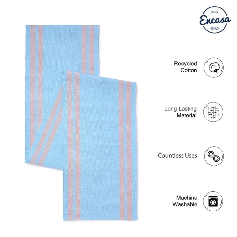 Encasa XO Table Runner, Yarn Dyed Ribbed Cotton 13"x94" - color: Ladder Blue, size: 13x94 in