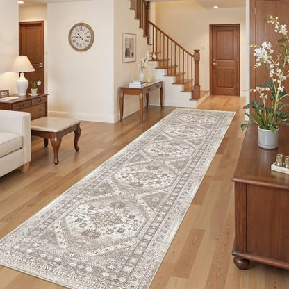 befbee 2'6"x12' Runner Rug for Hallway Washable Non Slip Kitchen Rug - color: Brown/Beige, size: 2'6" x 12' (Runner)