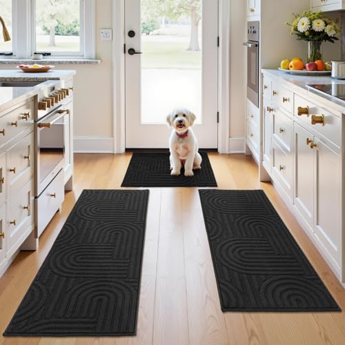 U'Artlines Kitchen Rugs and Mats Set of 3, Black 20x32+20x48+20x59 - color: Black