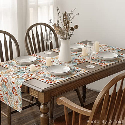 Artoid Mode Eucalyptus Leaves Fall Placemats Set of 2, 12x18 Inch Autumn Thanksgiving Table Mats for Table Runner Party Kitchen Dining Decoration - size: 12" x 18", Rectangular Set of 2