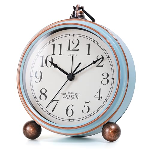 AYRELY® 5.3" Vintage Metal Analog Alarm Clock, Retro Desk and Table Clock - color: Light Blue