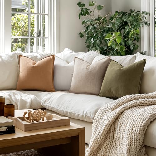 MIULEE Brown Boho Linen Decorative Pillow Covers 18x18 Inch Pack of 4 - color: Brown, size: 18" x 18" (Pack of 4)