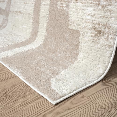 Abani Cream Area Rug for Living Room, Bedroom - Block Pattern- 8' x 10' -Durable & Easy to Clean - size: 8' x 10'