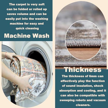 CHAMPLANT Beige Blue Washable Area Rug 8'x10' Boho Chic Medallion Distressed Design Non-Shedding Easy Care Ideal for High Traffic Areas in Living Room Bedroom Office Coffee Table Large Carpet - color: Beige and Blue, size: 8' x 10' (Rectangular)
