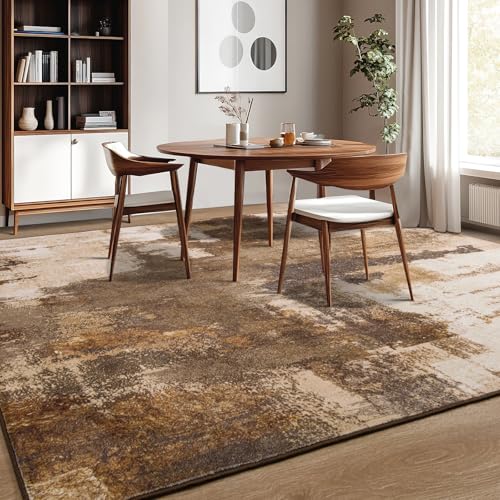 Kelarea Washable Area Rug 5x7, Non-Slip Low Pile Abstract Brown - color: Brown, size: 5' x 7' (Rectangular)