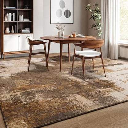 Kelarea Washable Area Rug 5x7, Non-Slip Low Pile Abstract Brown - color: Brown, size: 5' x 7' (Rectangular)