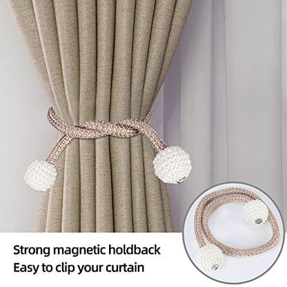8 Pack Magnetic Curtain Tiebacks with Pearls,Modern Curtain Holdbacks Strap - color: Champagne