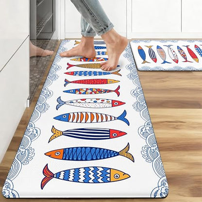 Kitchen Rugs for Floor 2 Pcs Memory Foam Padded Anti Fatigue Kitchen Mat - color: Fish-02