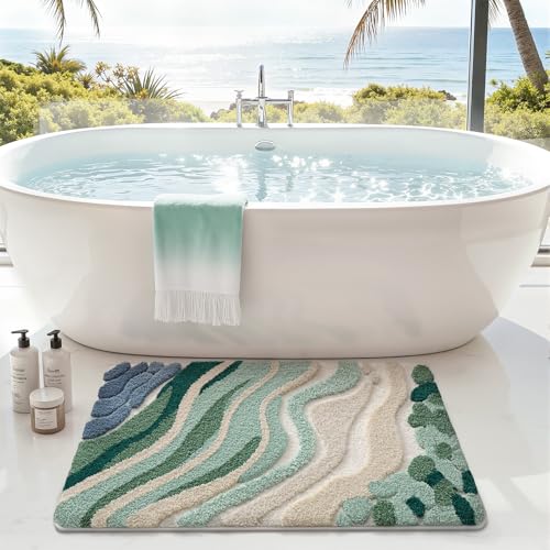 LUMI Beach Bathroom Rug 24x36, Soft Absorbent Bath Mat, Non Slip - color: Beach Aqua Green, size: 24"x36"