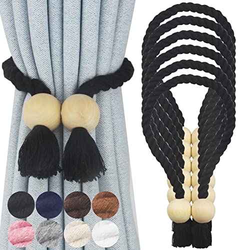 Magnetic Curtain Tiebacks Decorative Tie Back Drapes Holdbacks Nieffeiy - color: Black