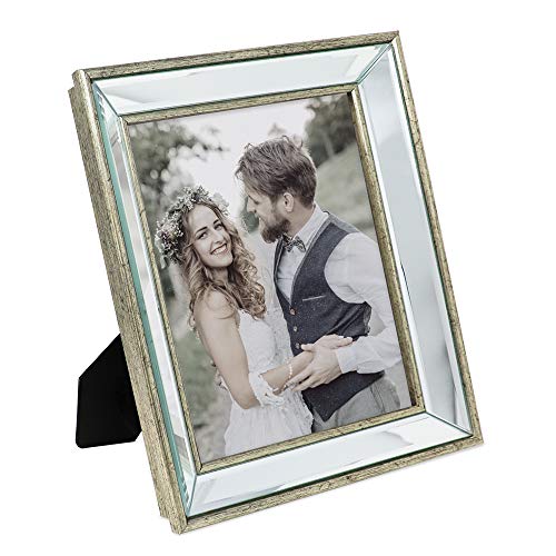 Laura Ashley 8x10 Silver Beveled Mirror Picture Frame Tabletop & Wall Mount - color: Silver, size: 8x10