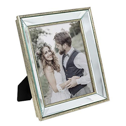 Laura Ashley 8x10 Silver Beveled Mirror Picture Frame Tabletop & Wall Mount - color: Silver, size: 8x10