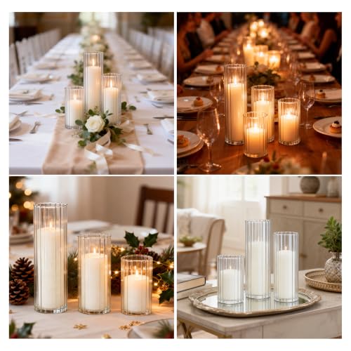 24 PCS White Pillar Candles and Ribbed Glass Cylinder Vases - color: White, size: 12+12