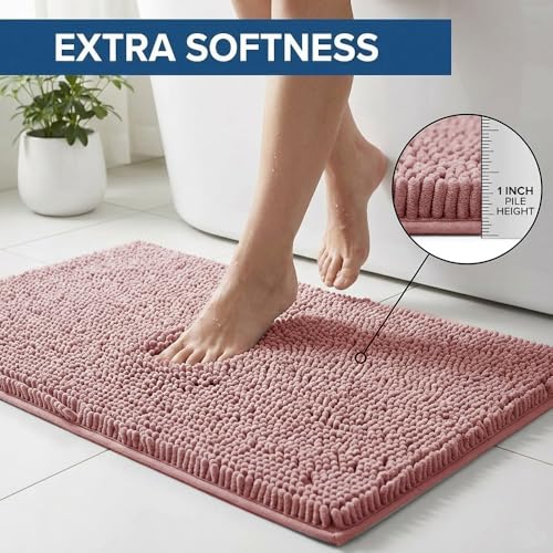 Bathroom Rugs Sets 2 Piece,Super Absorbent Chenille Bath Mats and U-Shaped Toilet Rug,Strong PVC Non Slip Backing,Microfiber Washable Dry Quickly Bath Mats for Bathroom(20"x32"+20"x20"U, Dusty Rose) - color: Dusty Rose