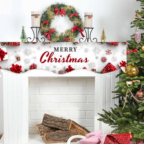 NYZE Christmas Mantel Scarf 70 x 17 Inch Fireplace Mantel Scarf Cover Decoration for Christmas Fireplace Scarf Shelf Top Runner Holiday Winter Home Decor - size: 70 x 17 in, style: Merry Xmas 2