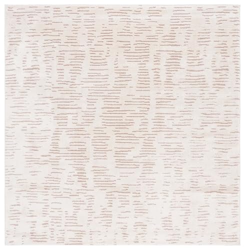 SAFAVIEH Neptune Collection Area Rug - 6'7" Square, Ivory & Beige, Geometric Design, Non-Shedding & Easy Care, Ideal for High Traffic Areas in Living Room, Bedroom, Dining (NPE852A-7SQ) - size: 6'7" x 6'7" (Square)
