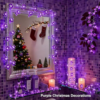 33ft Plug in 100 LED Purple Valentine's Wedding Flower String Lights Decor - color: Purple