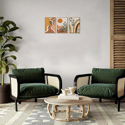 Boho Sun Leaf Abstract Framed Canvas Wall Art Set of 3, 12x16 inch - color: Sun Leaf, size: 12"x16"Natural