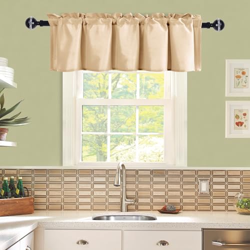 JIUZHEN Beige Valance Curtains for Window 1 Panel, 60 x 18 Inches - color: Beige, size: 60"W x 18"L (Pack of 1)