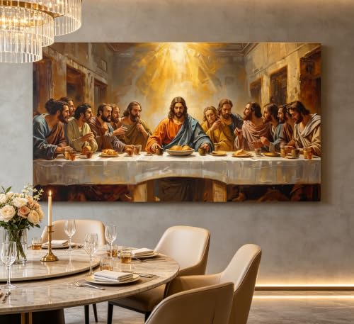 ZAWUDVC Large The Last Supper Wall Art, Jesus Christ Religious Canvas Print Poster, Christian Wall Decor for Church Living Room Bedroom, Biblical Home Decoration, - color: Dinner, size: 40"L x 20"W