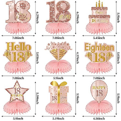 Turypaty Happy 18th Birthday Honeycomb Table Centerpieces Decorations Girls - style: Pink Rose Gold 18th