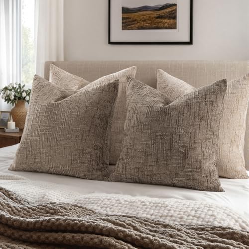 MIULEE Chenille Textured Throw Pillow Covers Taupe Grey 16x16 Set of 2 - color: Taupe Grey, size: 16" x 16" (Pack of 2)