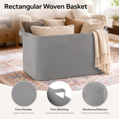 OIASKET 108L Extra Large Blanket Basket Living Room, 24.8" x 16.2" x 16.2" - color: Light Grey, size: 24.8" x 16.2" x 16.2"