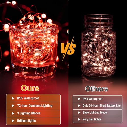 12 Pack Fairy Lights Battery Operated - 7ft 20 Led Twinkle Lights 3 Modes, Bulk Mini String Lights Waterproof for Mason Jars Vases DIY Party Wedding Decoration Christmas - Red - color: Red, size: 12 Pack