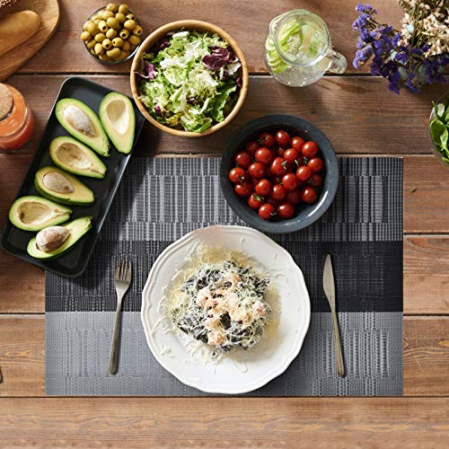 Aofmee Placemats, Placemats Set of 6, Heat Resistant Place Mats, Washable PVC Table Mats, Woven Vinyl Plastic Placemats for Dining Table, Non-Slip Stain Resistant Kitchen Table Placemats Easy to Clean - color: Black, size: Set of 6