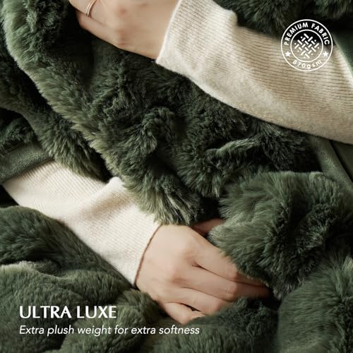 EverGrace Faux Rabbit Fur Bubble Throw Blanket, 60"x80", Green - color: Solid Green, size: 60"x80"
