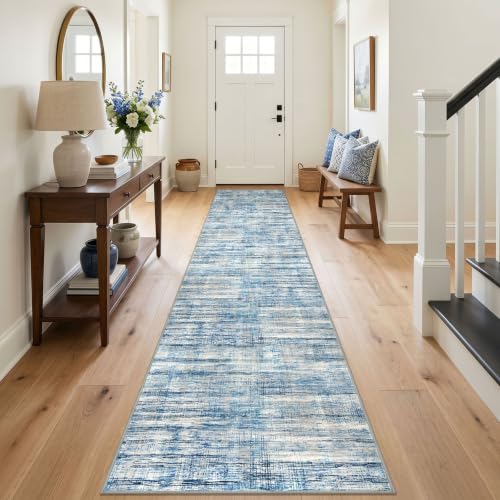 KOZYFLY Modern Washable Rug Runner 2.6x16 Hallway Stair Runner Blue Beige - color: Blue Beige, size: 2'8" x 16' (Runner)