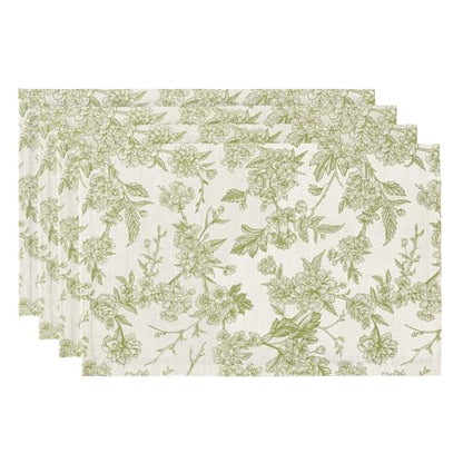 QIYI Boho Table Placemats Set of 4, 12"x18" Linen Place Mats, Green Blooms - color: Green Botanical Art, size: Set of 4