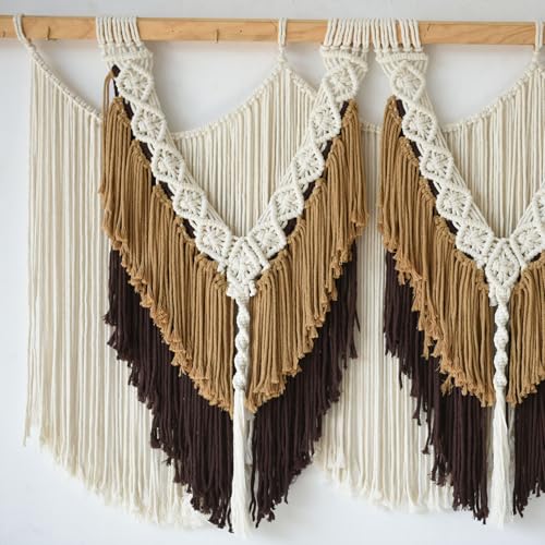 Macrame Wall Hanging Brown Tassel Knotting Fiber Art Boho Decor 47" W*25" L - color: Brown2