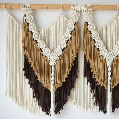 Macrame Wall Hanging Brown Tassel Knotting Fiber Art Boho Decor 47" W*25" L - color: Brown2