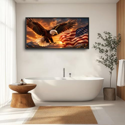 Voxlyra Framed Eagle American Flag Wall Art for Living Room 60'' × 30'' - color: Eagle American