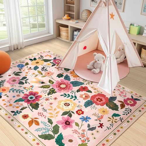 RELEANY Floral Washable 3x5 Area Rugs Pink - color: Pink, size: 3' x 5' (Rectangular)
