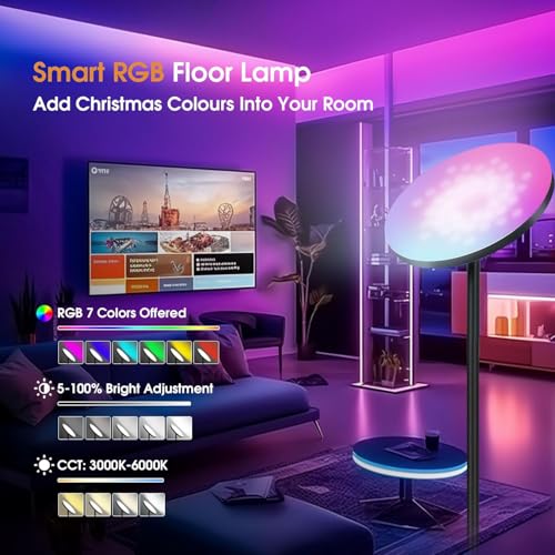 RGB LED Torchiere Floor Lamp with Remote Control for Living Room - color: Matte Black+RGBCW Bulb