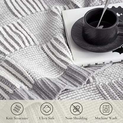 Amélie Home Checkered Chenille Knit Throw Blanket for Couch, Gray 50"x60" - color: Checkered Gray, size: 50" X 60"