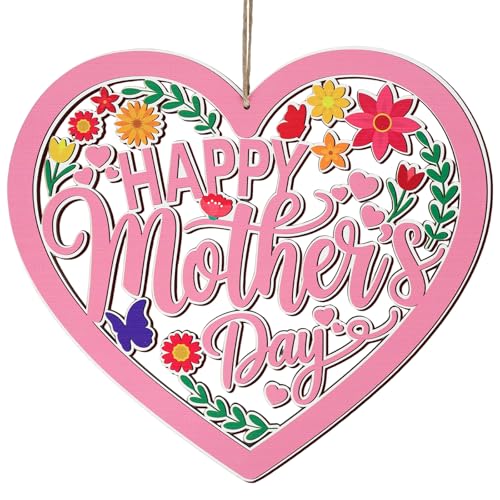 Wood Wreath for Front Door Porch Window Wall Hanging Decor (Mom Day) - style: Mom Day